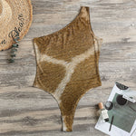Brown Giraffe Print One Shoulder Bodysuit