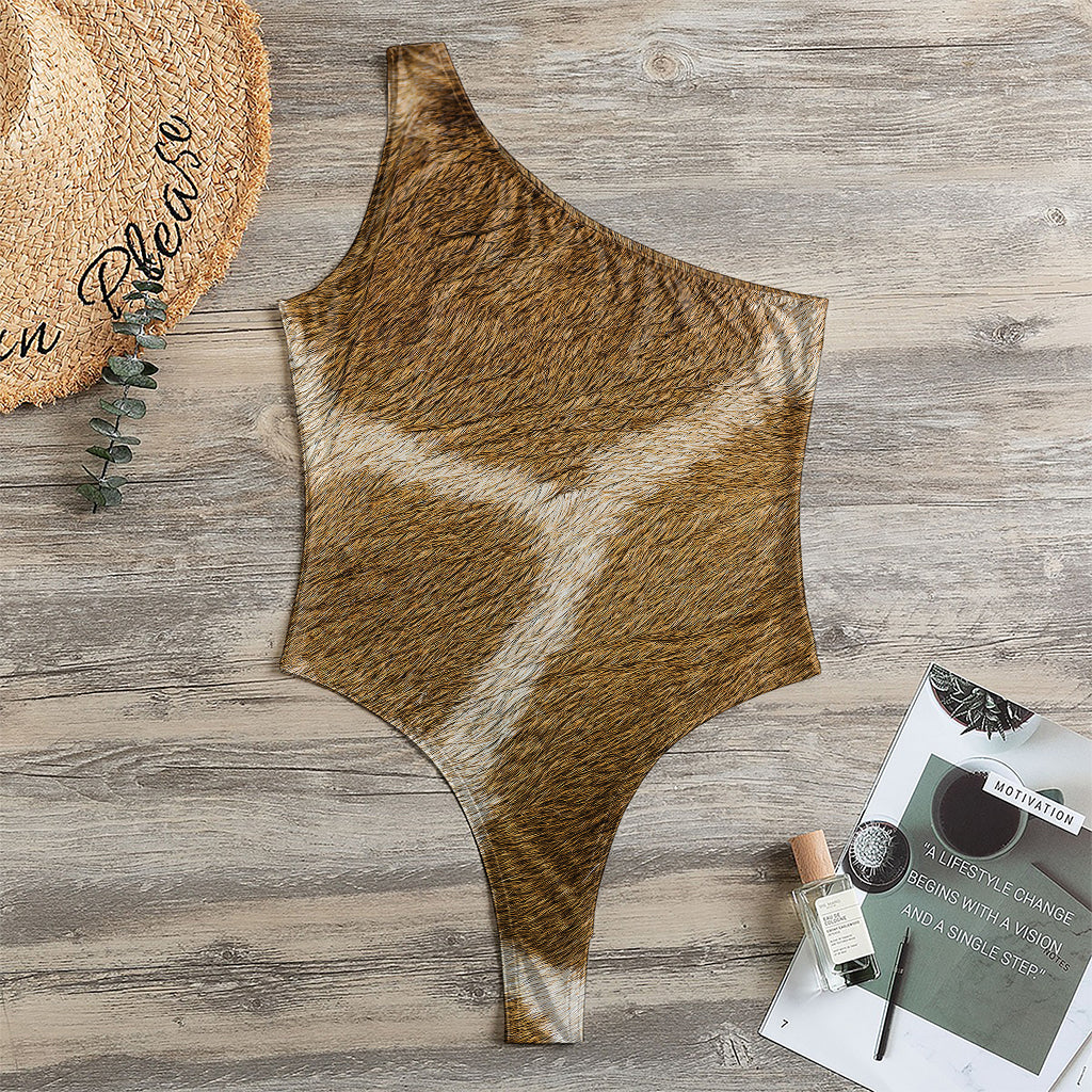 Brown Giraffe Print One Shoulder Bodysuit