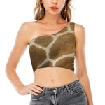 Brown Giraffe Print One Shoulder Crop Top