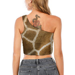 Brown Giraffe Print One Shoulder Crop Top