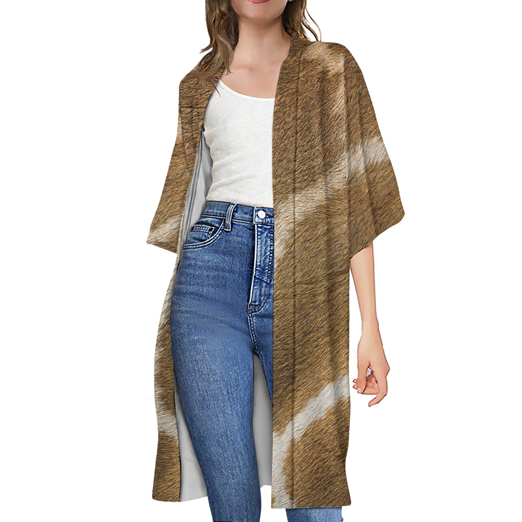 Brown Giraffe Print Open Front Beach Cover Up