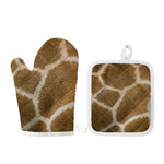 Brown Giraffe Print Oven Mitt And Pot Holder Set