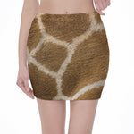 Brown Giraffe Print Pencil Mini Skirt