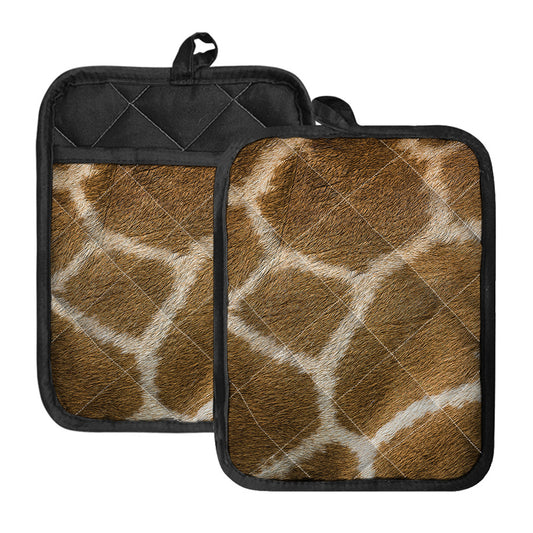 Brown Giraffe Print Pot Holders With Pocket
