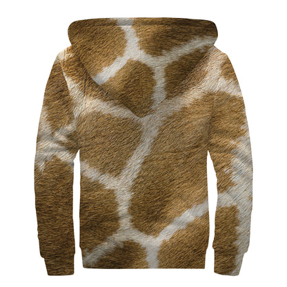 Brown Giraffe Print Sherpa Lined Zip Up Hoodie
