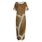 Brown Giraffe Print Short Sleeve Long Nightdress
