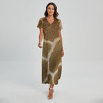Brown Giraffe Print Short Sleeve Maxi Dress