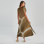 Brown Giraffe Print Short Sleeve Maxi Dress
