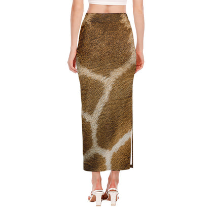 Brown Giraffe Print Side Slit Maxi Skirt