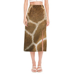 Brown Giraffe Print Side Slit Midi Skirt
