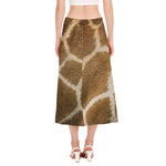 Brown Giraffe Print Side Slit Midi Skirt