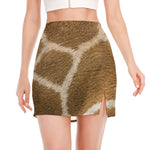 Brown Giraffe Print Side Slit Mini Skirt