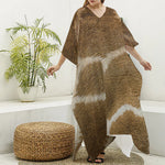 Brown Giraffe Print Silk V-Neck Kaftan Dress