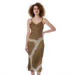 Brown Giraffe Print Slim Fit Midi Cami Dress