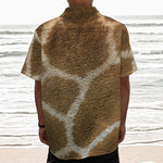 Brown Giraffe Print Textured Short Sleeve Shirt