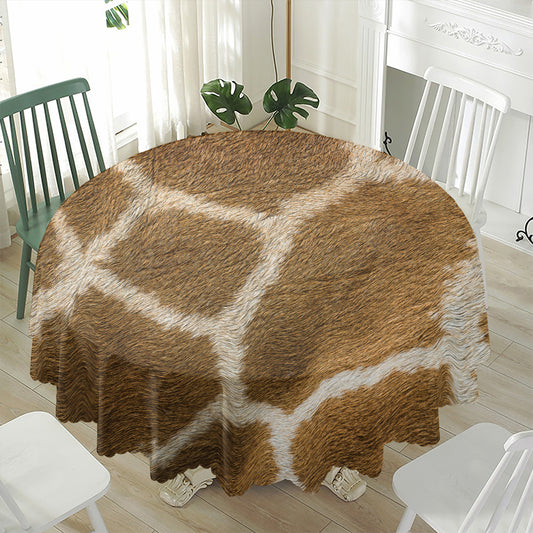 Brown Giraffe Print Waterproof Round Tablecloth