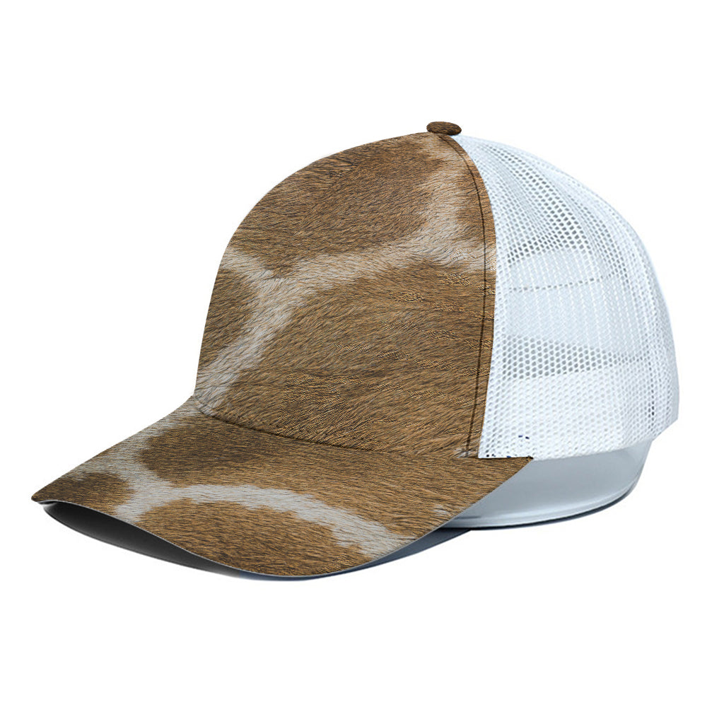 Brown Giraffe Print White Mesh Trucker Cap