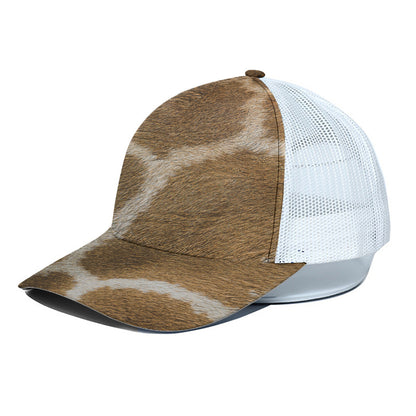 Brown Giraffe Print White Mesh Trucker Cap
