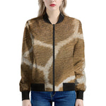 Brown Giraffe Print Women's Bomber Jacket