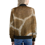 Brown Giraffe Print Women's Bomber Jacket