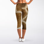 Brown Giraffe Print Women's Capri Leggings