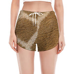 Brown Giraffe Print Women's Split Running Shorts