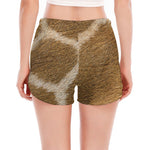Brown Giraffe Print Women's Split Running Shorts