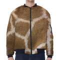 Brown Giraffe Print Zip Sleeve Bomber Jacket