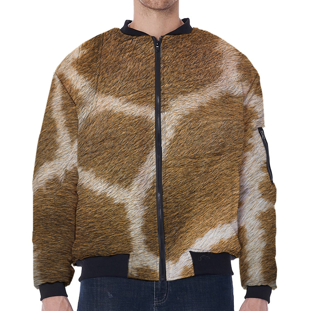 Brown Giraffe Print Zip Sleeve Bomber Jacket