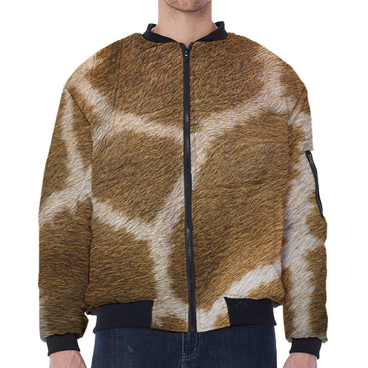 Brown Giraffe Print Zip Sleeve Bomber Jacket
