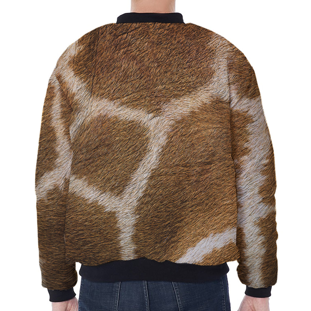 Brown Giraffe Print Zip Sleeve Bomber Jacket