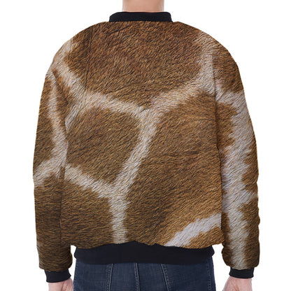 Brown Giraffe Print Zip Sleeve Bomber Jacket