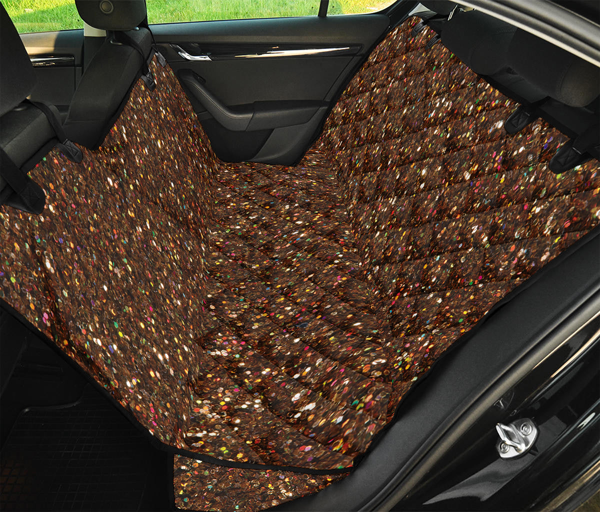 Brown (NOT Real) Glitter Print Pet Car Back Seat Cover