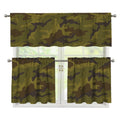 Brown Green Camouflage Print 3 Piece Kitchen Curtains