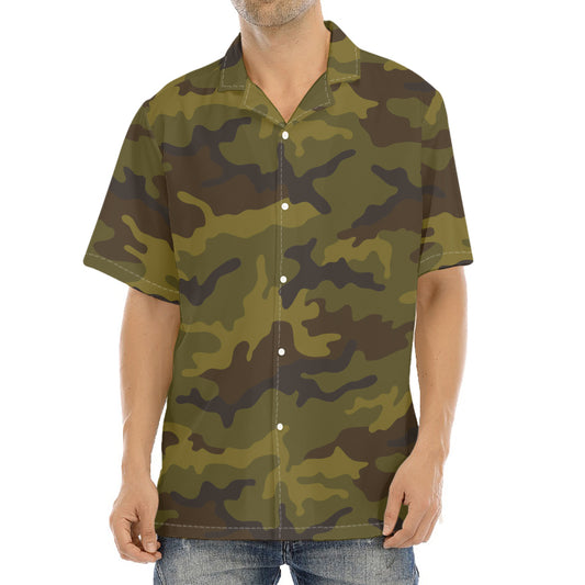 Brown Green Camouflage Print Aloha Shirt