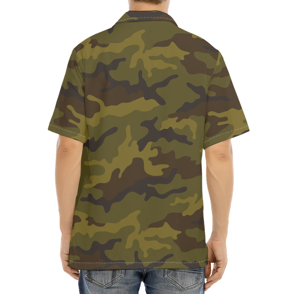 Brown Green Camouflage Print Aloha Shirt