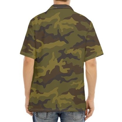Brown Green Camouflage Print Aloha Shirt