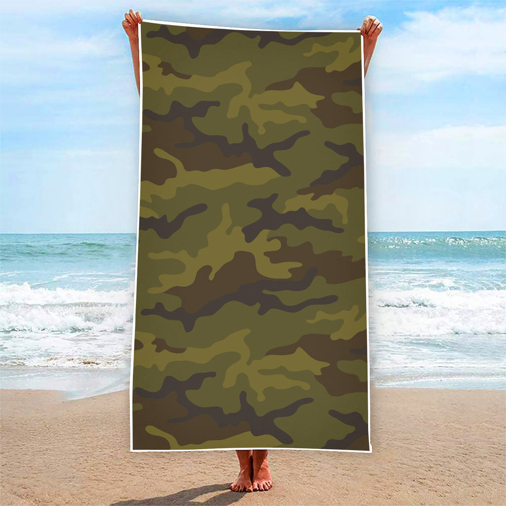 Brown Green Camouflage Print Beach Towel