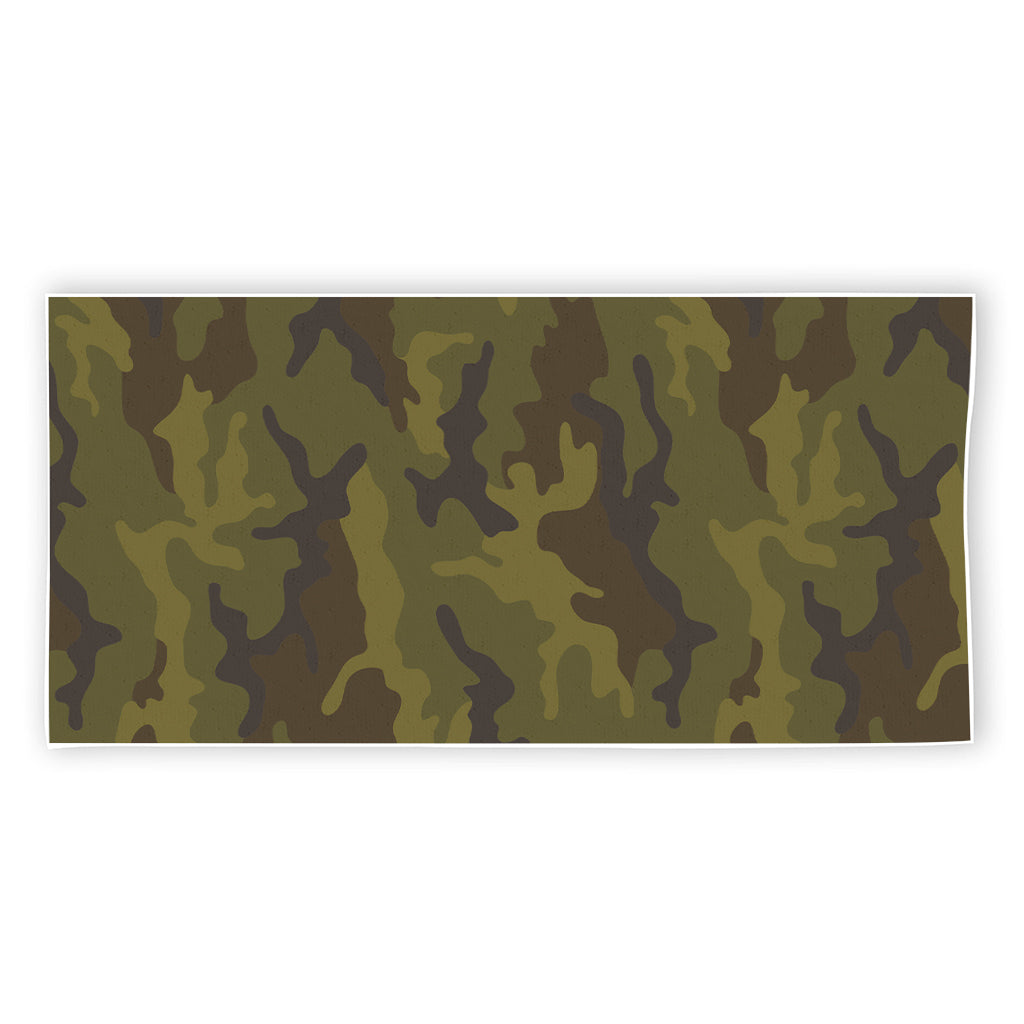 Brown Green Camouflage Print Beach Towel