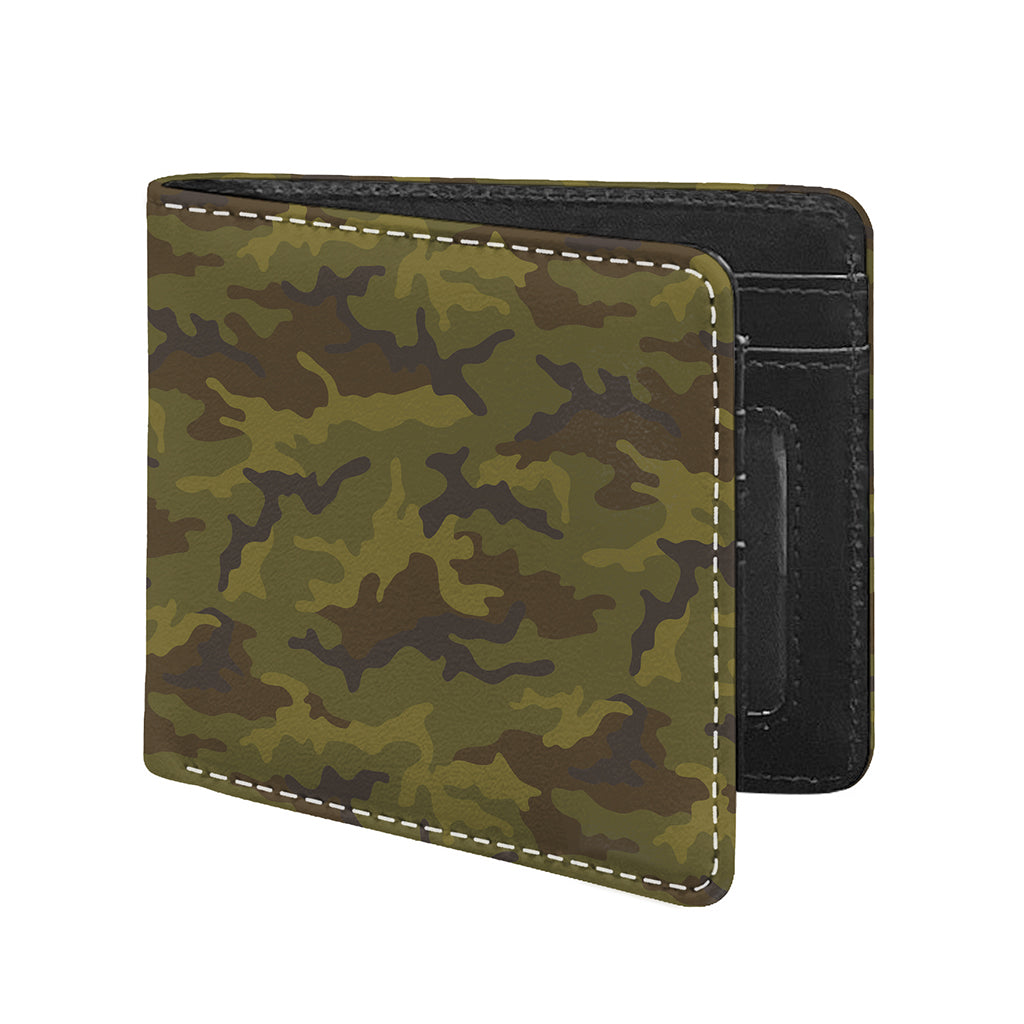 Brown Green Camouflage Print Bifold Wallet