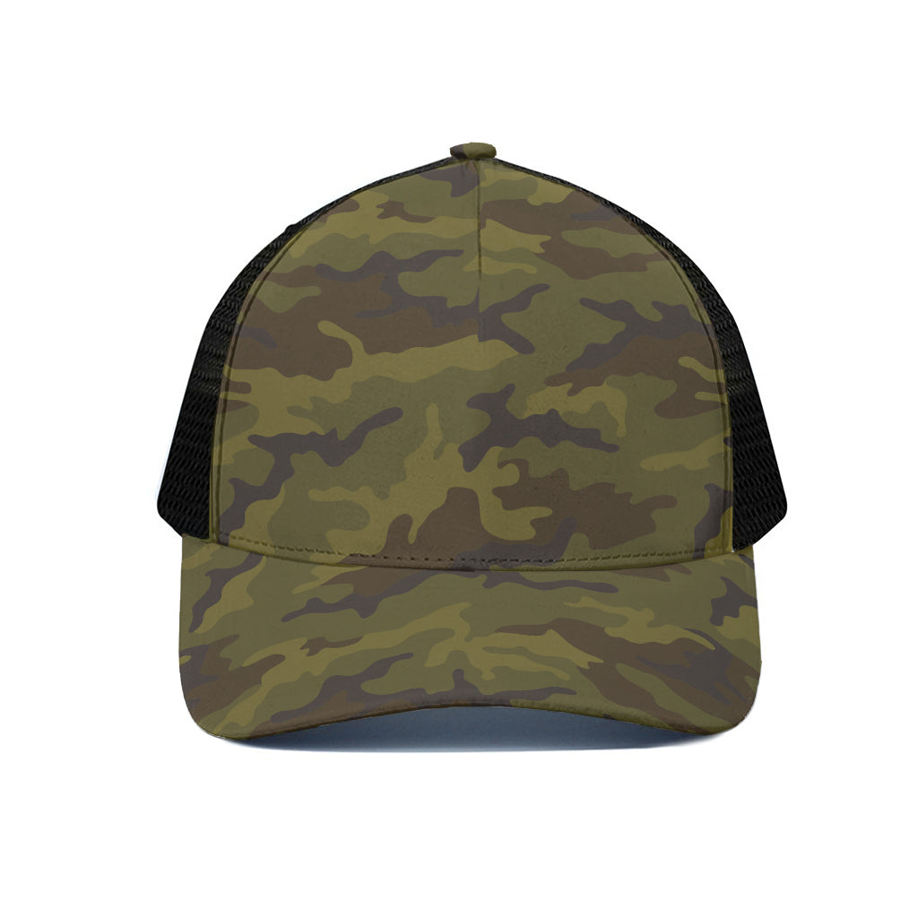 Brown Green Camouflage Print Black Mesh Trucker Cap