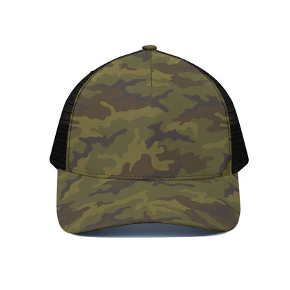 Brown Green Camouflage Print Black Mesh Trucker Cap