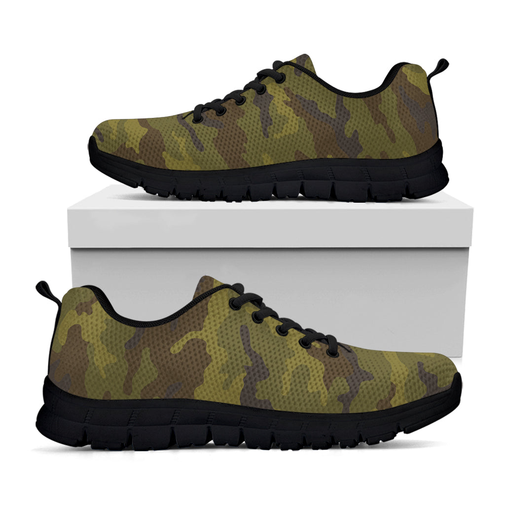 Brown Green Camouflage Print Black Running Shoes