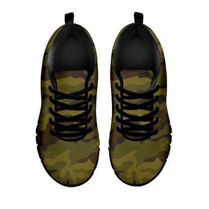 Brown Green Camouflage Print Black Running Shoes