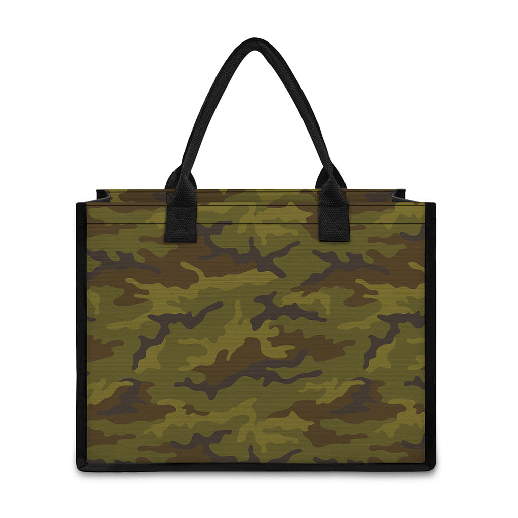 Brown Green Camouflage Print Canvas Tote Bag