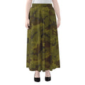 Brown Green Camouflage Print Chiffon Maxi Skirt