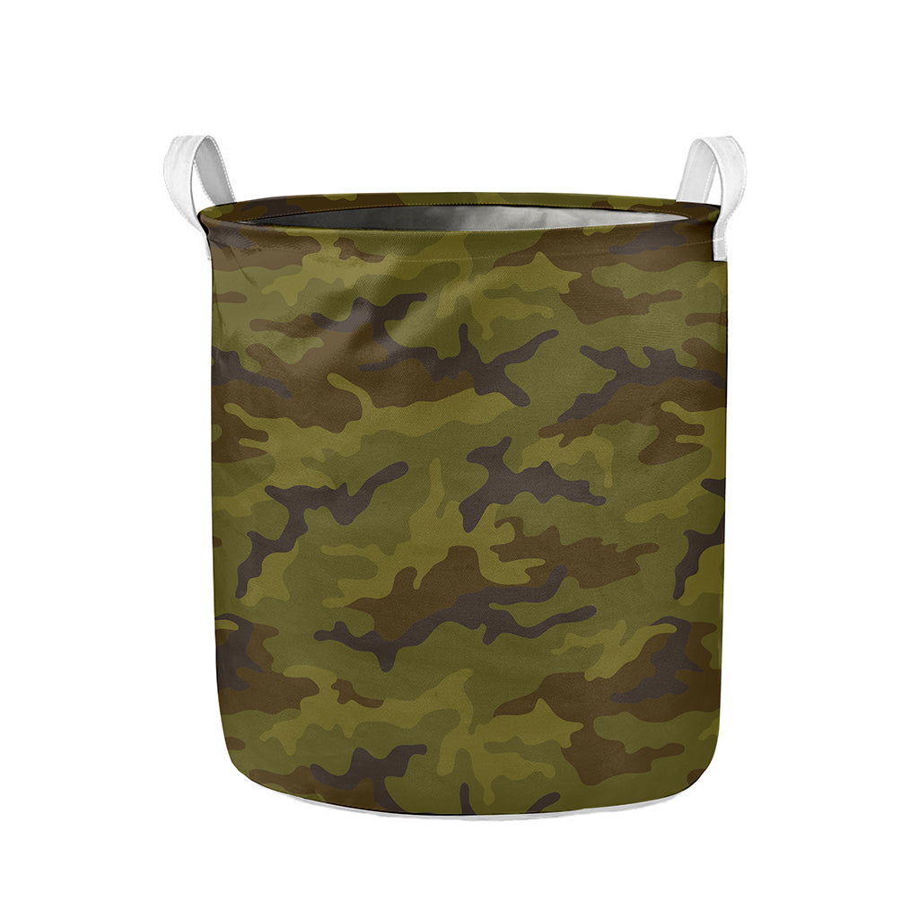 Brown Green Camouflage Print Collapsible Laundry Basket