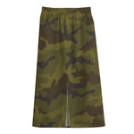 Brown Green Camouflage Print Cotton Front Slit Maxi Skirt