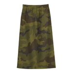 Brown Green Camouflage Print Cotton Front Slit Maxi Skirt