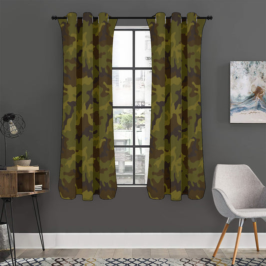 Brown Green Camouflage Print Curtain